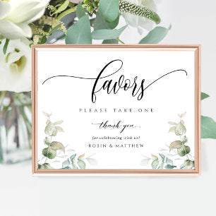 Elegant Greenery Modern Script Wedding Favor Sign