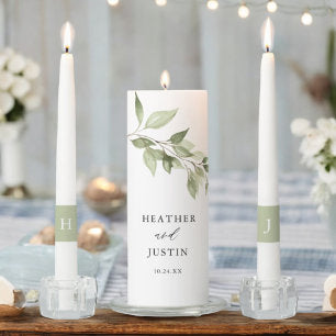 Elegant Greenery Monogram Wedding Ceremony Unity Candle Set