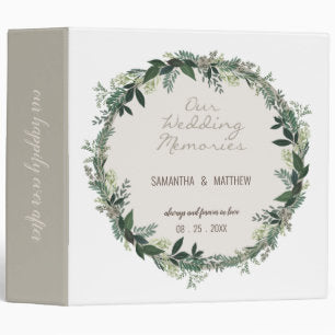 Elegant Greenery Wedding Memories Album Monogram 3 Ring Binder