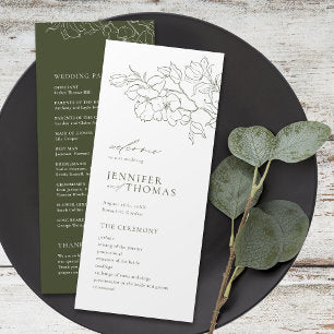Elegant hand drawn floral sage green wedding program