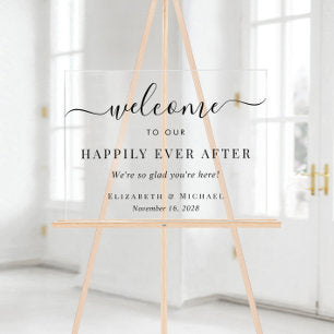 Elegant Happily Ever After Wedding Welcome Acrylic Sign
