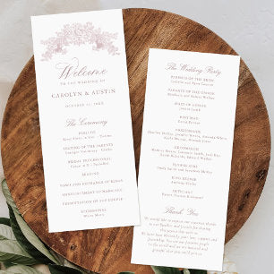 Elegant Mauve Pink Vintage Floral Ornament Wedding Program