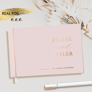 Elegant, Minimal Real Foil and Dusty Pink Wedding Foil Guest Book