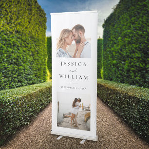 Elegant Minimalist Modern 2 Photo Wedding Welcome Retractable Banner
