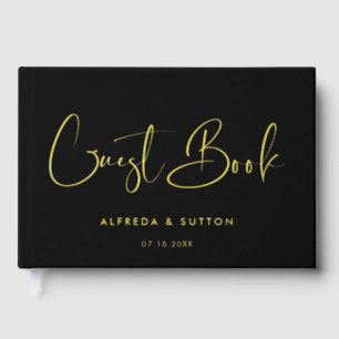 Elegant & modern black & Gold foil wedding Foil Guest Book