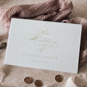 Elegant Modern Calligraphy Gold Wedding Guest Book