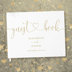 Elegant Modern Gold Script Script Wedding Guest Book