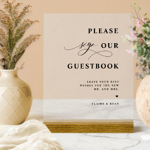 Elegant Modern, Guestbook Wedding Frosted Acrylic Sign