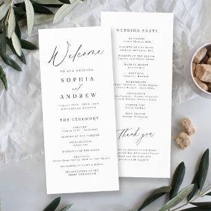 Elegant modern script minimalist wedding program
