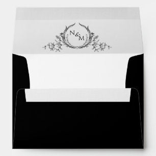 Elegant Monogram, Black and White Wedding Envelope