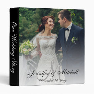 Elegant Monogram Black & White Wedding 3 Ring Binder