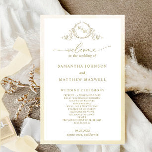 Elegant Monogram Champagne Wedding Program