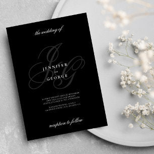 Elegant monogram initials romantic white wedding invitation