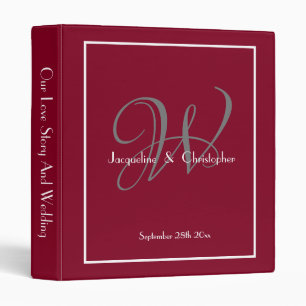 Elegant Monogram Vintage Chic Burgundy Wedding 3 Ring Binder
