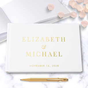 Elegant Monogram White Wedding Foil Guest Book