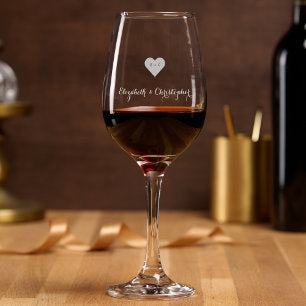 Elegant Monogrammed Heart Wedding Newlywed Couple Wine Glass