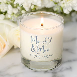 Elegant Mr Mrs Wedding Dusty Blue Scented Candle