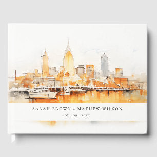 Elegant Nashville City Skyline Watercolor Wedding Guest Book