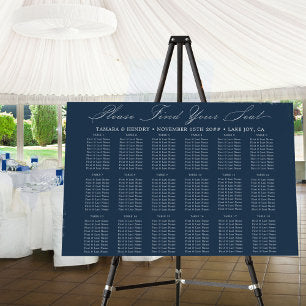 Elegant Navy Blue Wedding 18 Table Seating Chart Foam Board