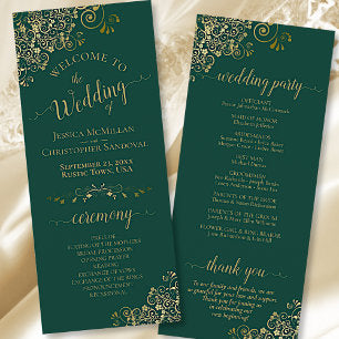 Elegant Ornate Gold Frills Emerald Green Wedding Program