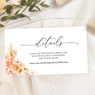 Elegant Peach Floral Wedding Website / Details Enclosure Card