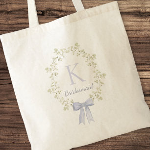 Elegant Personalized Initial Floral Bow Bridesmaid Tote Bag
