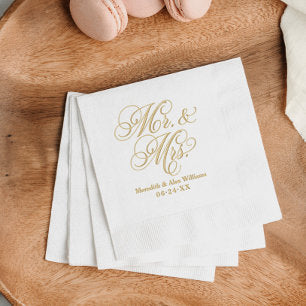 Elegant Personalized Mr and Mrs Wedding Monogram Foil Napkins