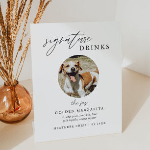 Elegant Pet Signature Drinks Wedding Bar Pedestal Sign