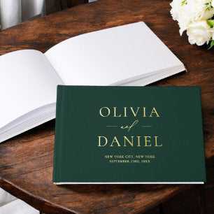 Elegant Photo Emerald Green Gold Modern Minimalist Foil Guest Book