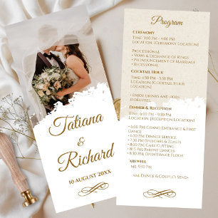 Elegant Photo & Gold Script Wedding Program