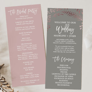 Elegant Rose Gold and Gray Wedding Program