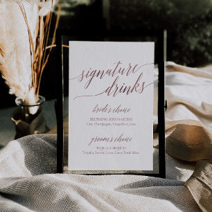 Elegant Rose Gold Calligraphy Signature Drinks Poster