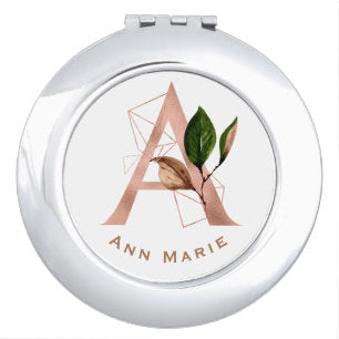Elegant Rose Gold Floral Monogram Bridal Party Compact Mirror