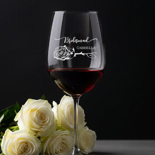 Elegant Rose Personalized Bridesmaid Wedding Gift Wine Glass