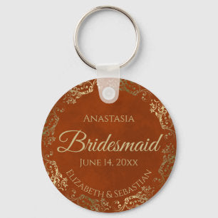 Elegant Rust Orange & Gold Bridesmaid Wedding Gift Keychain