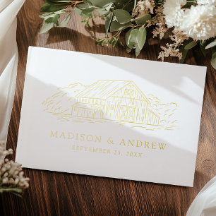 Elegant Rustic Barn Gold Foil Photo Wedding Foil Guest Book