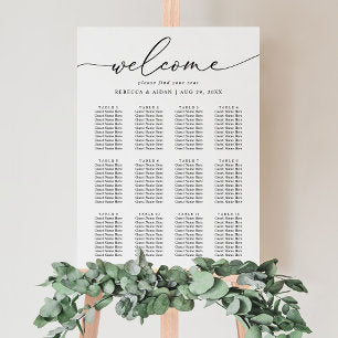 Elegant Script Black & White Wedding Seating Chart