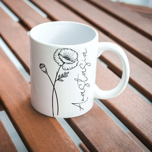 Elegant Script Name Poppy August Birth Flower Coffee Mug