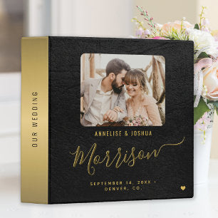 Elegant script name wedding photo album 3 ring binder
