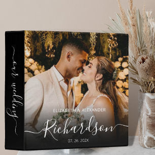 Elegant Script Personalized Wedding Photo Album 3 Ring Binder