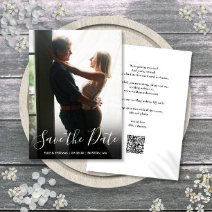 Elegant Script Photo QR Code Wedding Save The Date