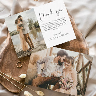 Elegant Script Photo Wedding Thank You Card