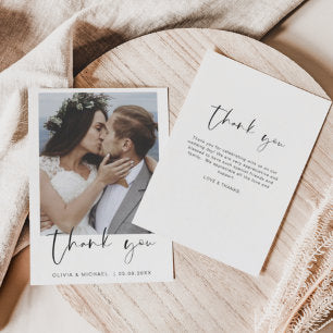 Elegant Script Photo Wedding Thank You Card Flyer