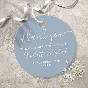 Elegant Script Thank You Dusty Blue Wedding Favor Tags