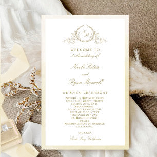 Elegant Vintage Monogram Champagne Wedding Program