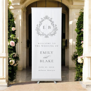 Elegant Vintage Monogram Crest Wedding Welcome Retractable Banner