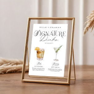 Elegant Watercolor His Her Signature Drink Wedding Poster