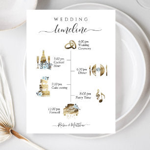 Elegant Watercolor Wedding Timeline Blue Floral Program