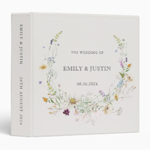 Elegant Watercolor Wildflower Beige Wedding Album 3 Ring Binder
