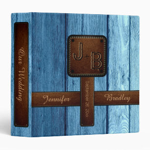 Elegant Wedding Wood Leather Look #5 3 Ring Binder